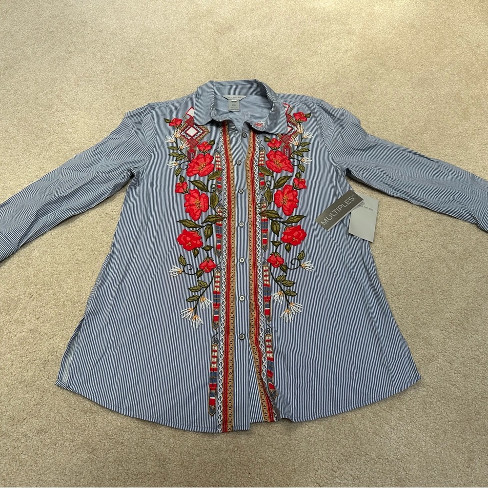 NWT Multiples Women’s Small Missy Fresh Start French Cuff 3/4 Sleeve Tunic